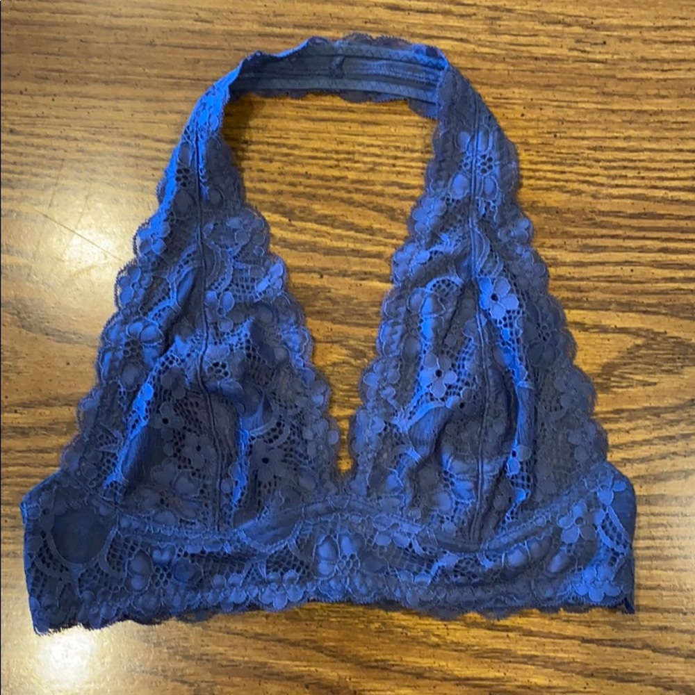 Free People Galloon Lace Blue Halter Bra